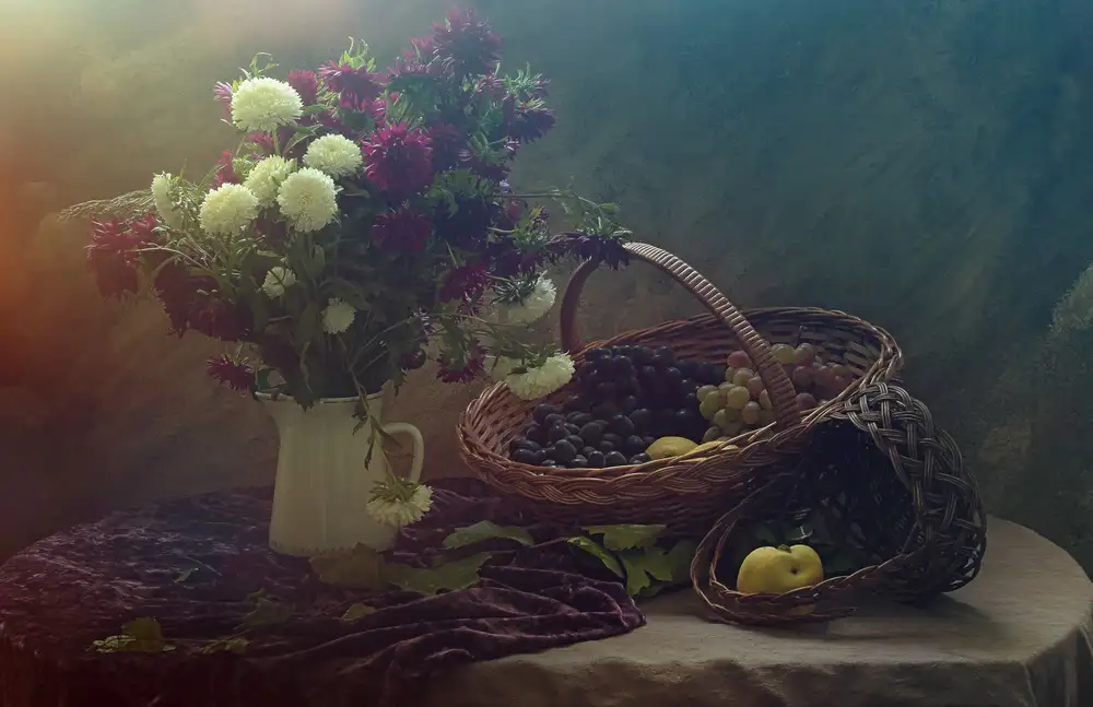 UstinaGreen: Still life with Flowers and Grapes