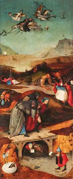 Bosch, Hieronymus: Temptation of Saint Anthony (left part)