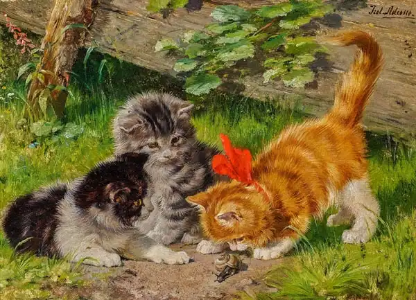 Adam, Julius: Three cats with a snail