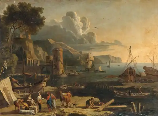 Manglard, Adrien: Scene from a mediterranean harbor 