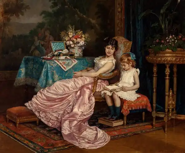 Toulmouche, Auguste: A mother and daughter