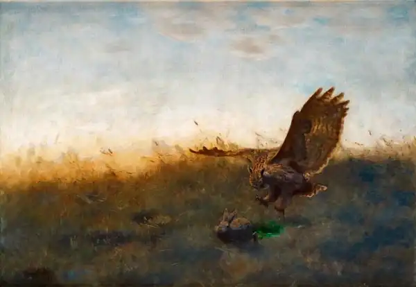 Liljefors, Bruno: Eagle owl hunting a hare