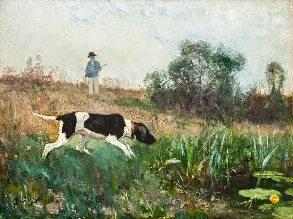 Liljefors, Bruno: A hunter with his dog