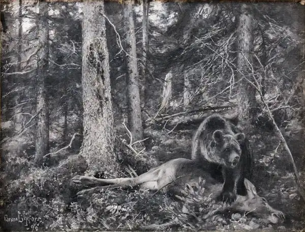 Liljefors, Bruno: Bear with a moose