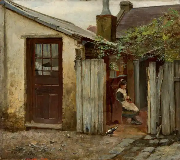 McCubbin, Frederick: Girl with bird at the King Street bakery
