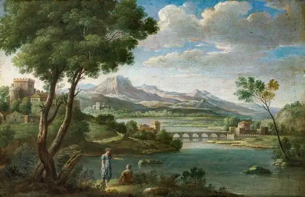 Lint, Hendrik van: An italianate landscape with figures resting