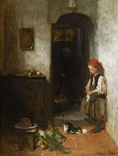 Maris, Jacob: Una niña con un gatito jugando