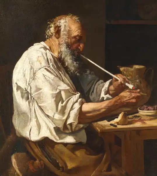 Loth, Johann Karl: Vieux paysan éclairant un tuyau