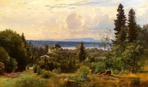 Andersen-Lundby, Anders: Summer Day on Lake Starnberg, Possenhofen Castle in the foreground