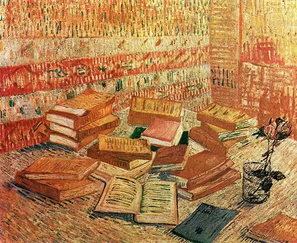 Gogh, Vincent van: Zátiší s knihami a růží