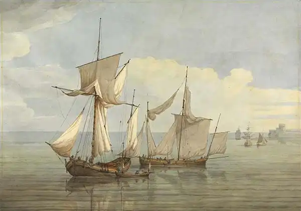 Serres, John Thomas: A Hoy and a Lugger with other Shipping on a Calm Sea