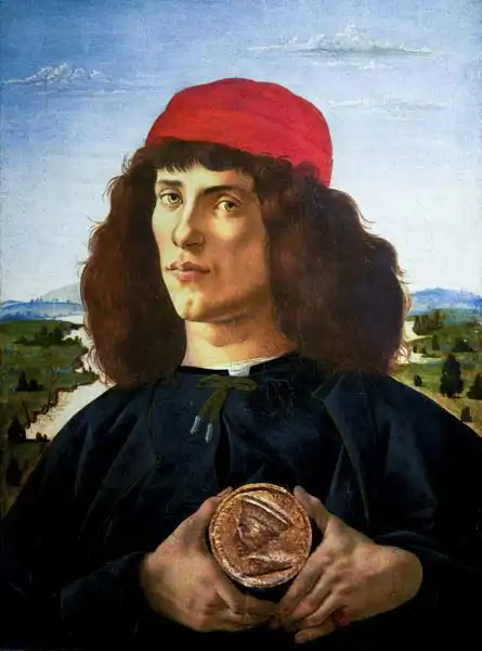 Botticelli, Sandro: Portrait of a young man holding a medallion of Cosimo I de