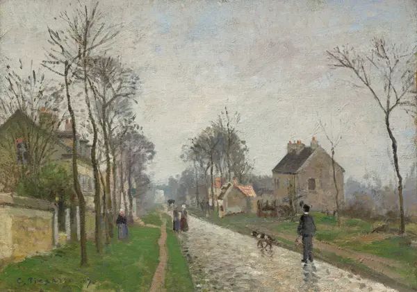 Pissarro, Camille: Route de Versailles, Louveciennes, efekt deště