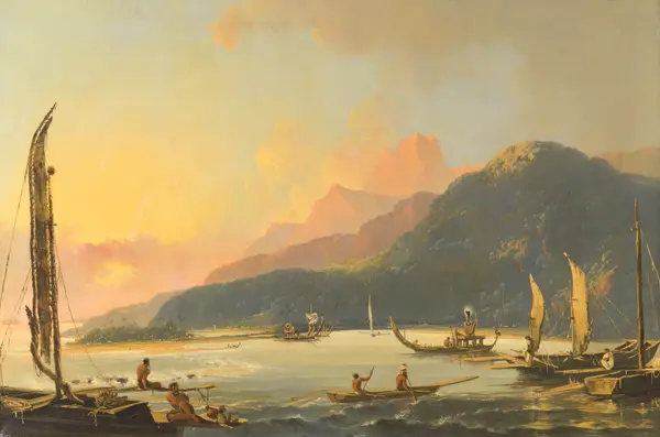 Hodges, William: Tahitian War Galleys in Matavai Bay, Tahiti