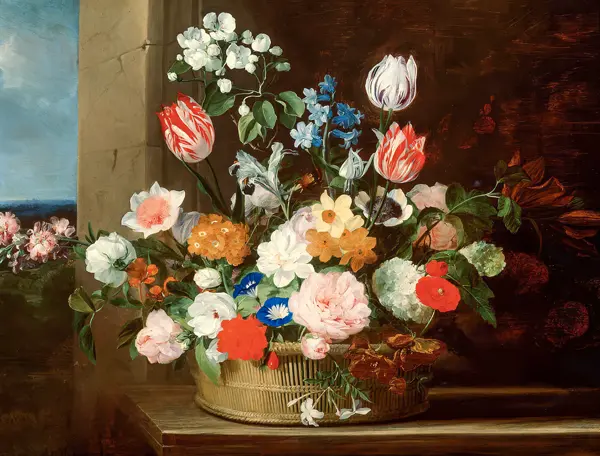 Hecke, Jan van den: Fleurs dans un panier, 1650-56