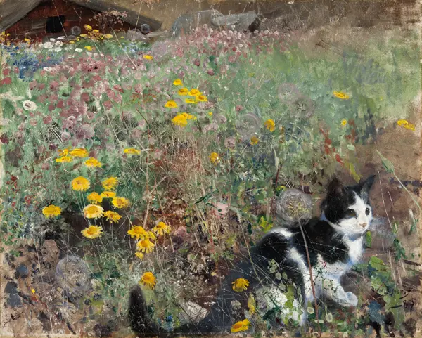 Liljefors, Bruno: Cat on a flowery meadow