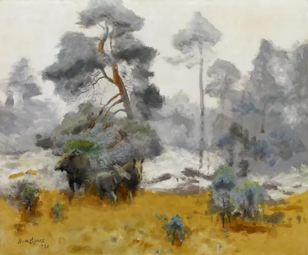 Liljefors, Bruno: Moose family entering a clearing
