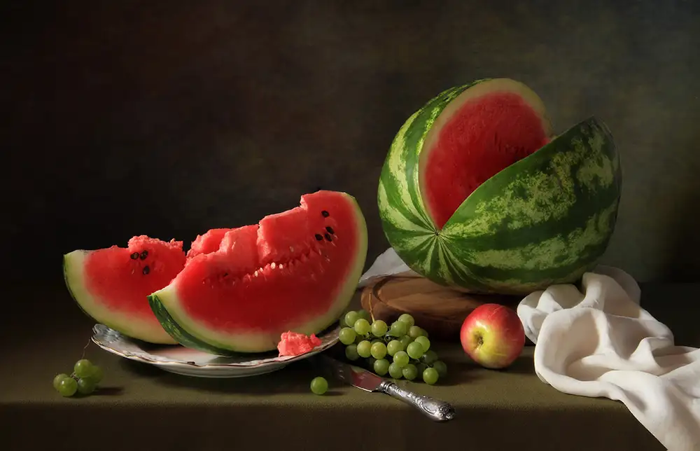 Skorokhod, Tatyana: Still life with watermelon and grapes