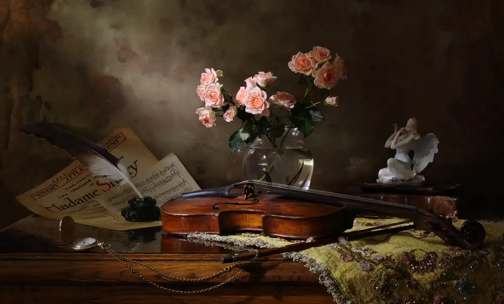 Morozov, Andrey: Stillleben mit Geige und Rosen