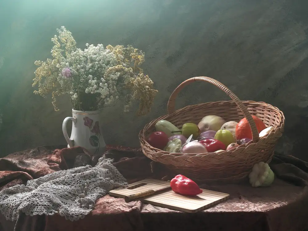 UstinaGreen: Natura morta con cesto di verdure