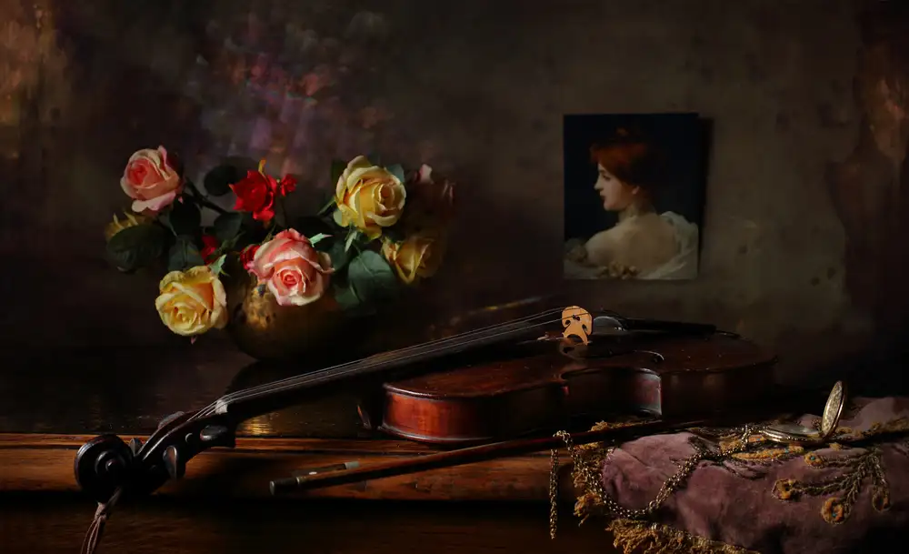 Morozov, Andrey: Stillleben mit Geige und Blumen