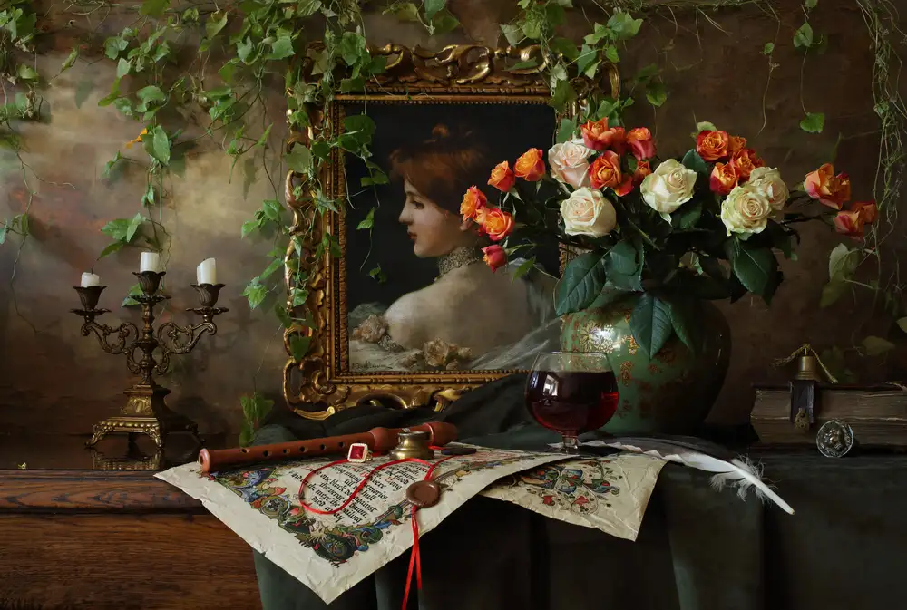 Morozov, Andrey: Stillleben mit Blumen und Bild