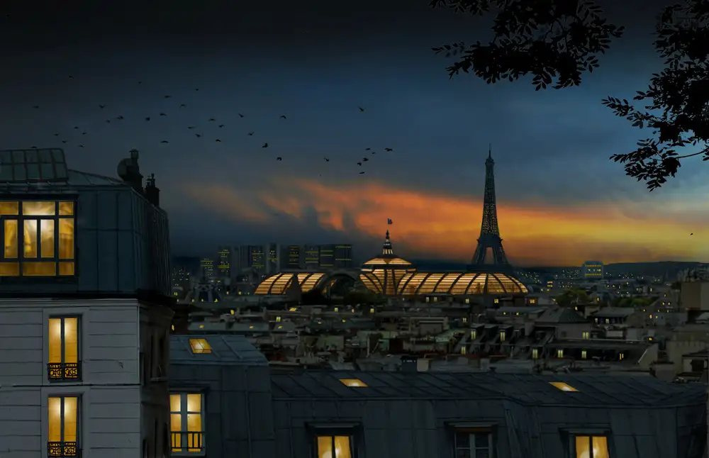 Bacus, Pierre: roofs of Paris at blue hour