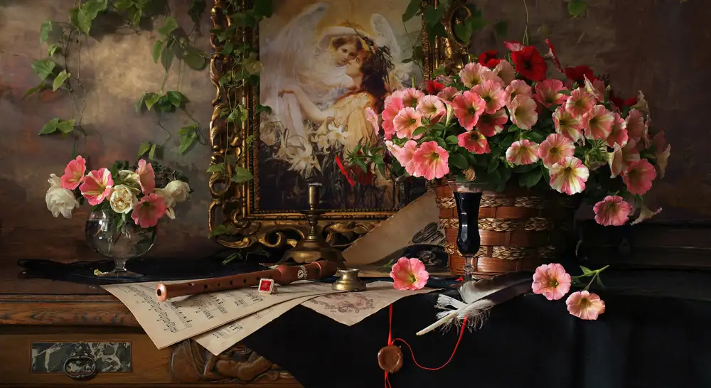 Morozov, Andrey: Stillleben mit Blumen und Bild