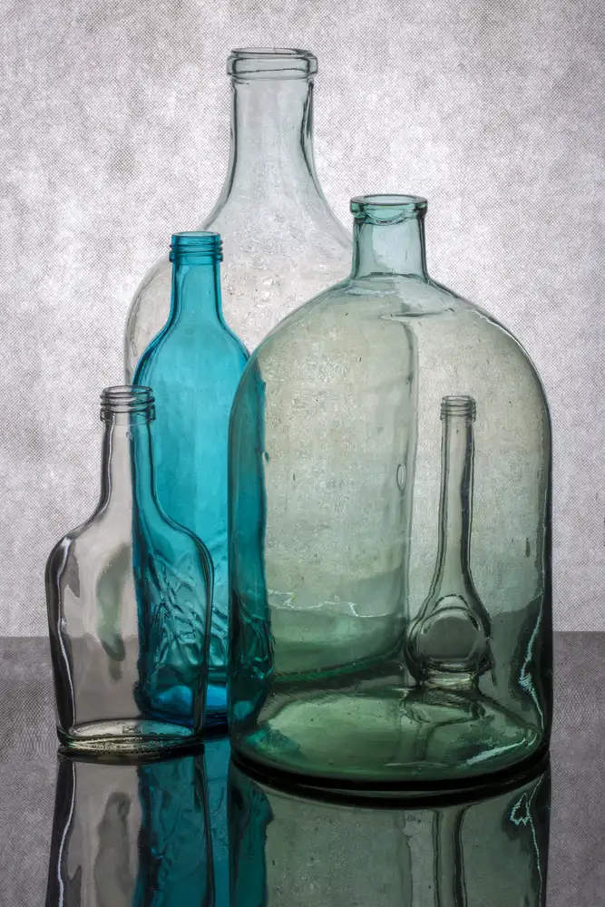 Barkow, Brig: Still life with different transparent glass bottles