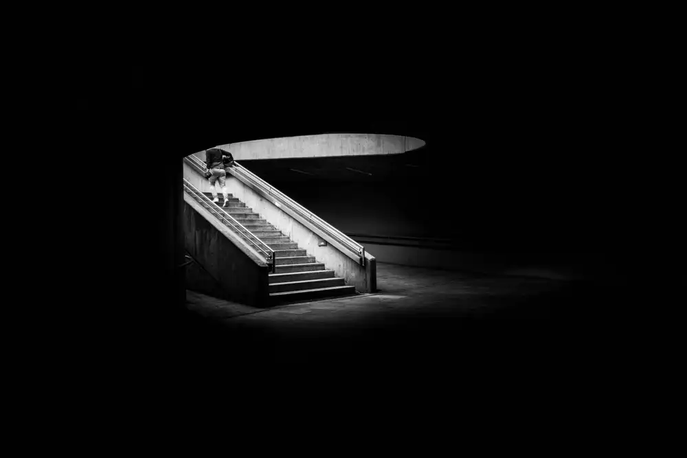Khan, Raju: Man on staircase