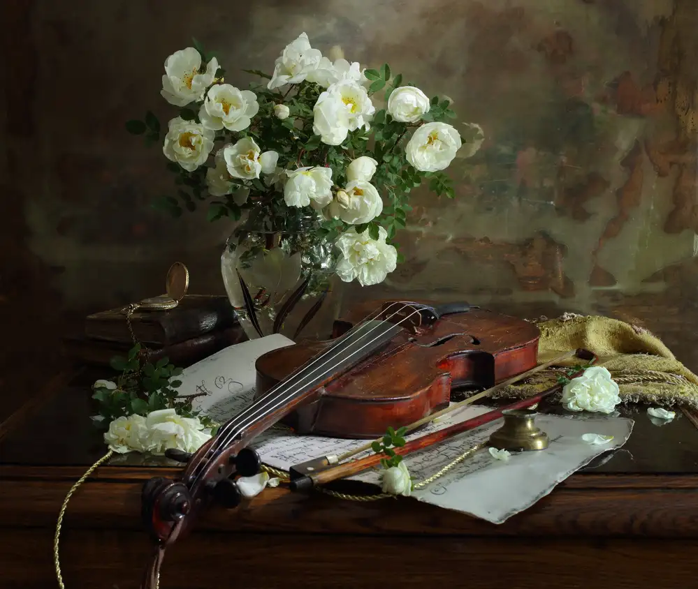 Morozov, Andrey: Stillleben mit Geige und Rosen