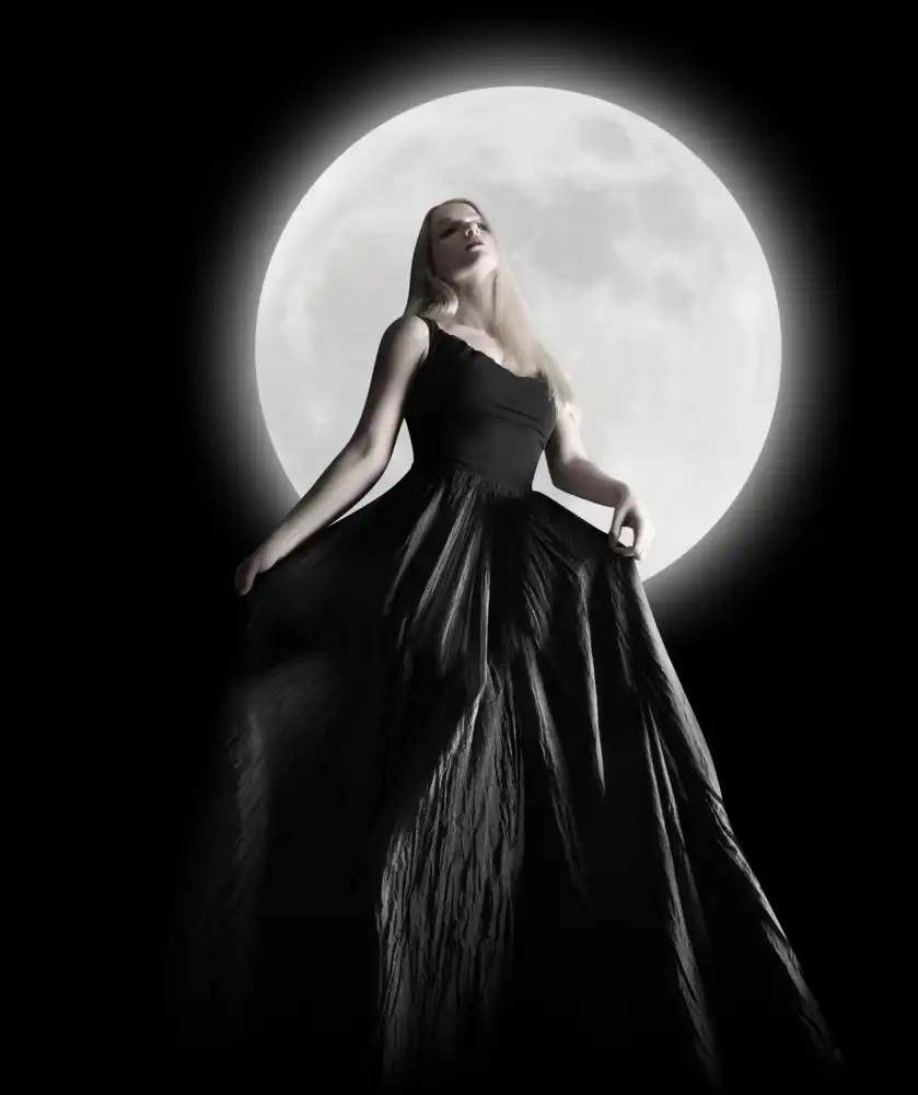 Waye, Angela: Dark Night Moon Girl with Black Dress