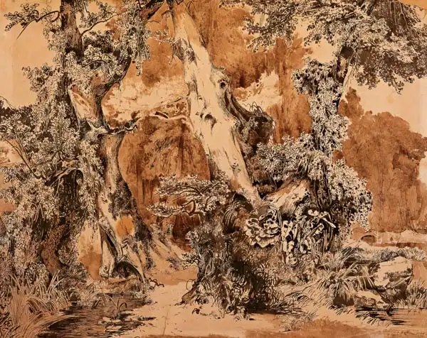Blechen, Karl: Weathered Tree Trunks in a Park 
