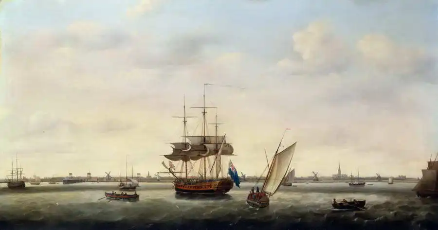 Holman, Francis: Überraschungsfregatte vor Anker in Great Yarmouth, Norfolk
