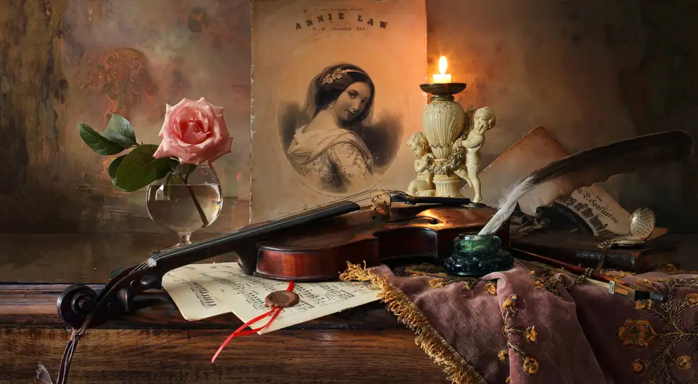 Morozov, Andrey: Still life with violin and rose