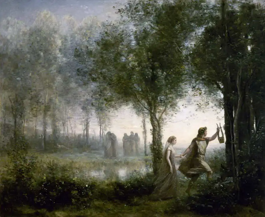 Corot, J. B. Camille: Orfeues leading Eurydicii