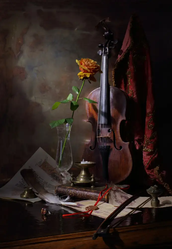 Morozov, Andrey: Stillleben mit Geige und Rose