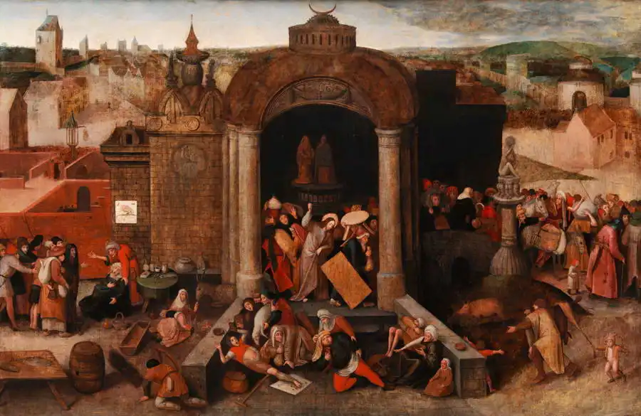 Brueghel, Pieter, the elder: Gesù scaccia i mercanti dal tempio