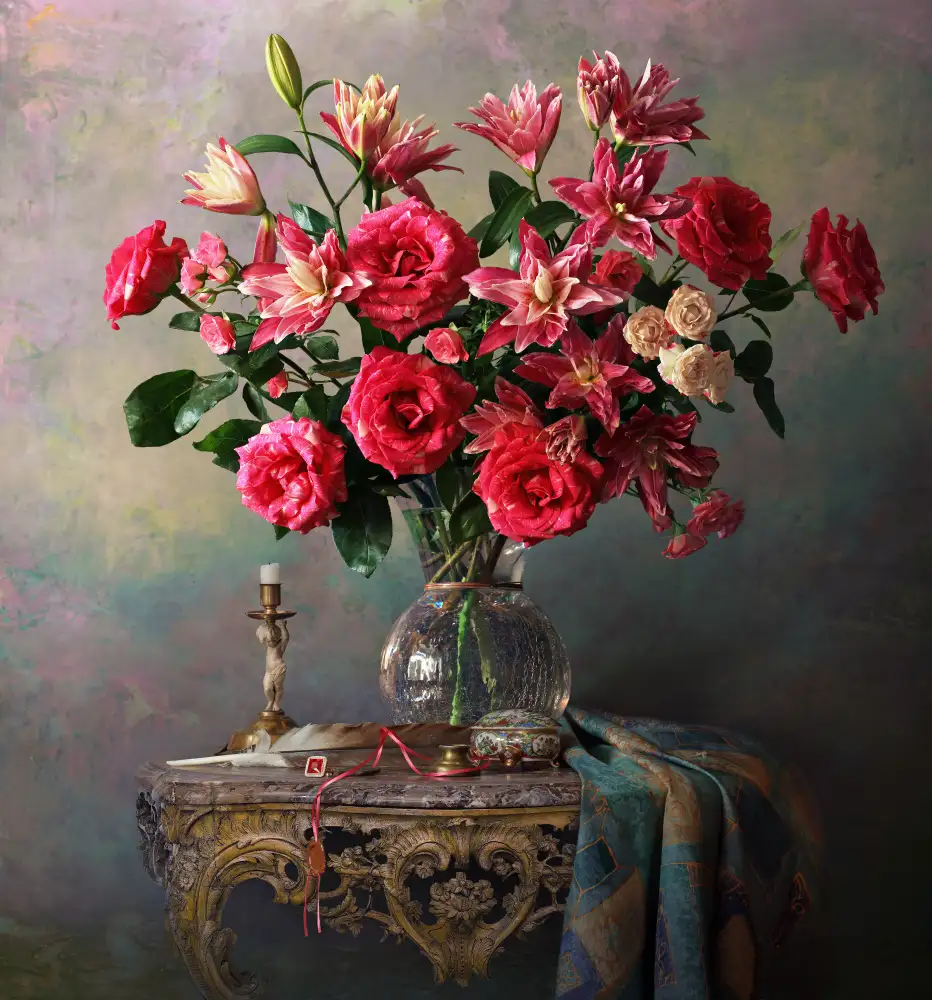 Morozov, Andrey: Still life with roses and lilies