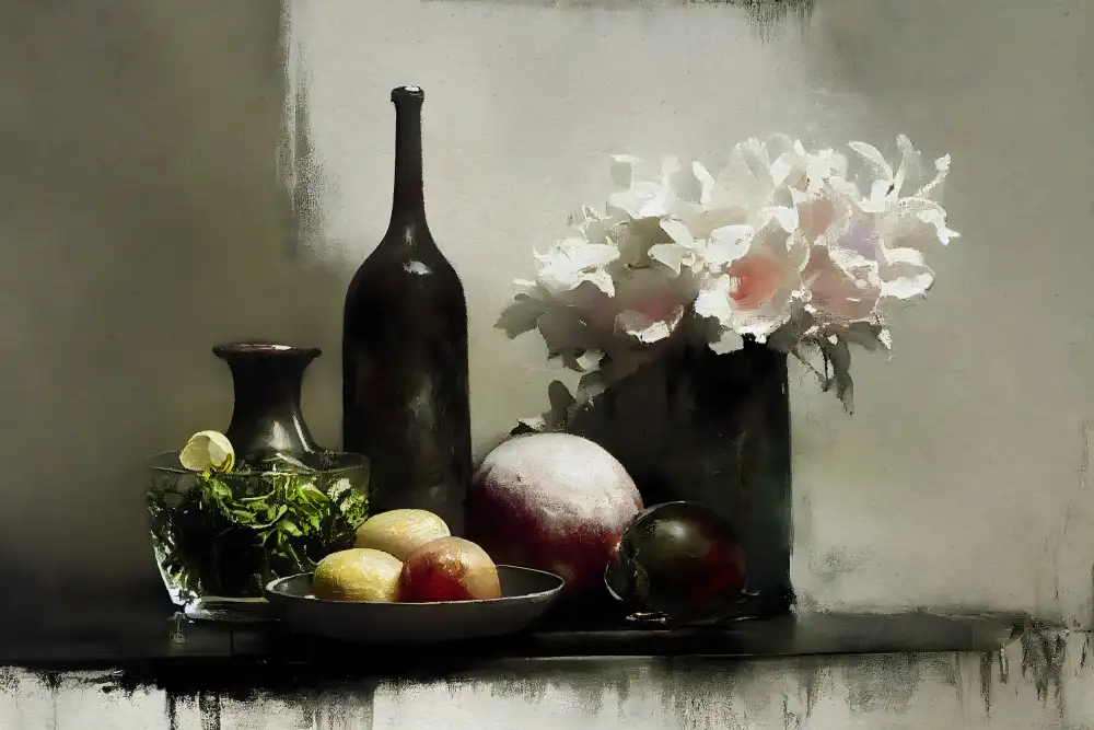 Treechild: Nature morte avec bouteille noire