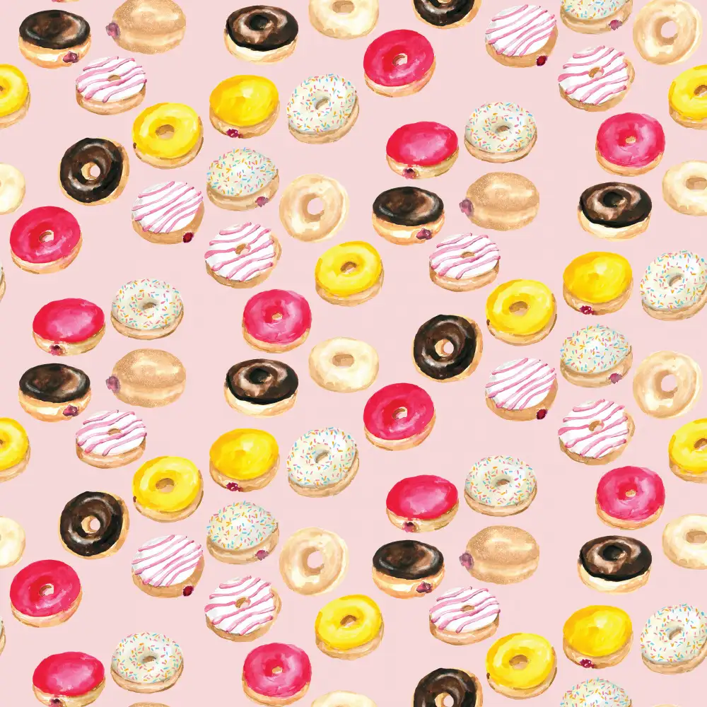 Blursbyai, Laiz Rosana: Aquarell-Donuts-Muster in Rosa