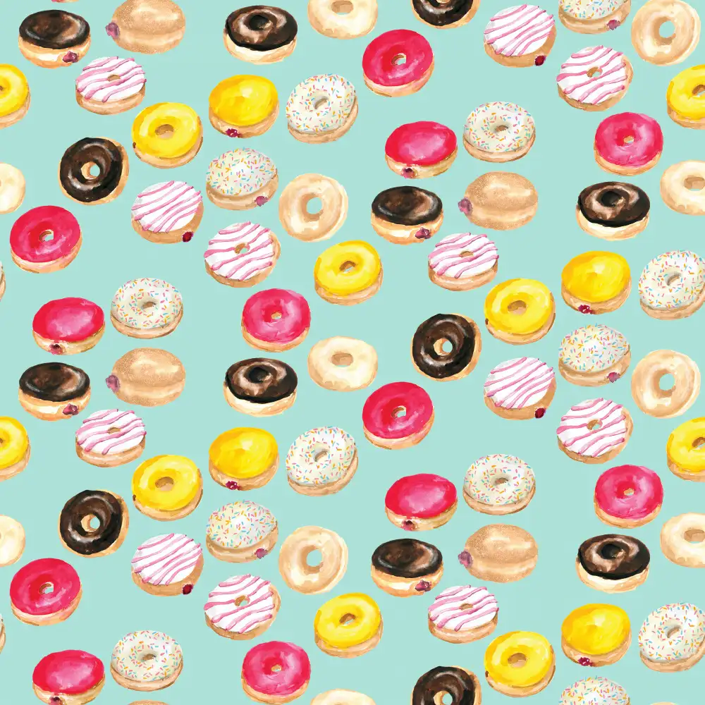 Blursbyai, Laiz Rosana: Aquarell-Donuts-Muster in Aqua