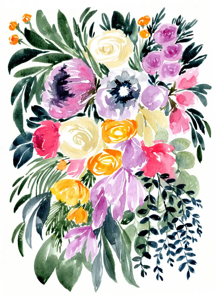 Blursbyai, Laiz Rosana: Bouquet aquarelle floral lâche Urja