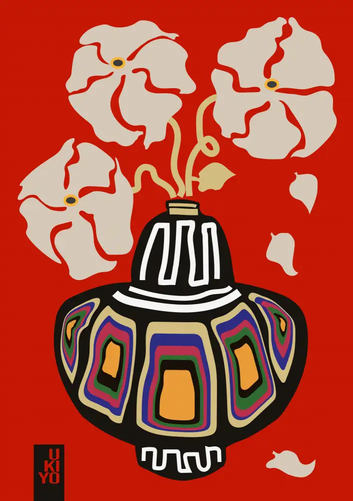 Collett, Frances: Vase Ukiyo Fleur Arc-en-ciel Rouge