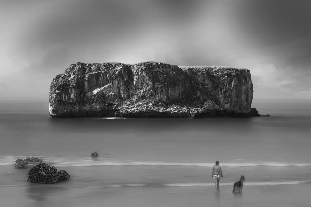 Palacios, Antonio Juan: Woman, dog and rock.