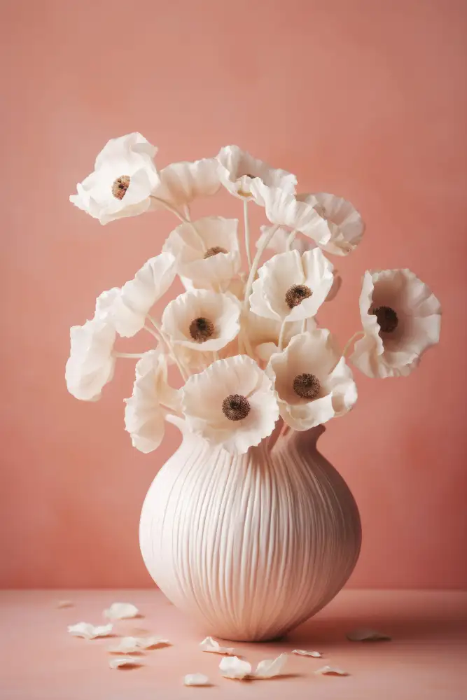 Treechild: Coquelicot Blanc Sur Fond Corail