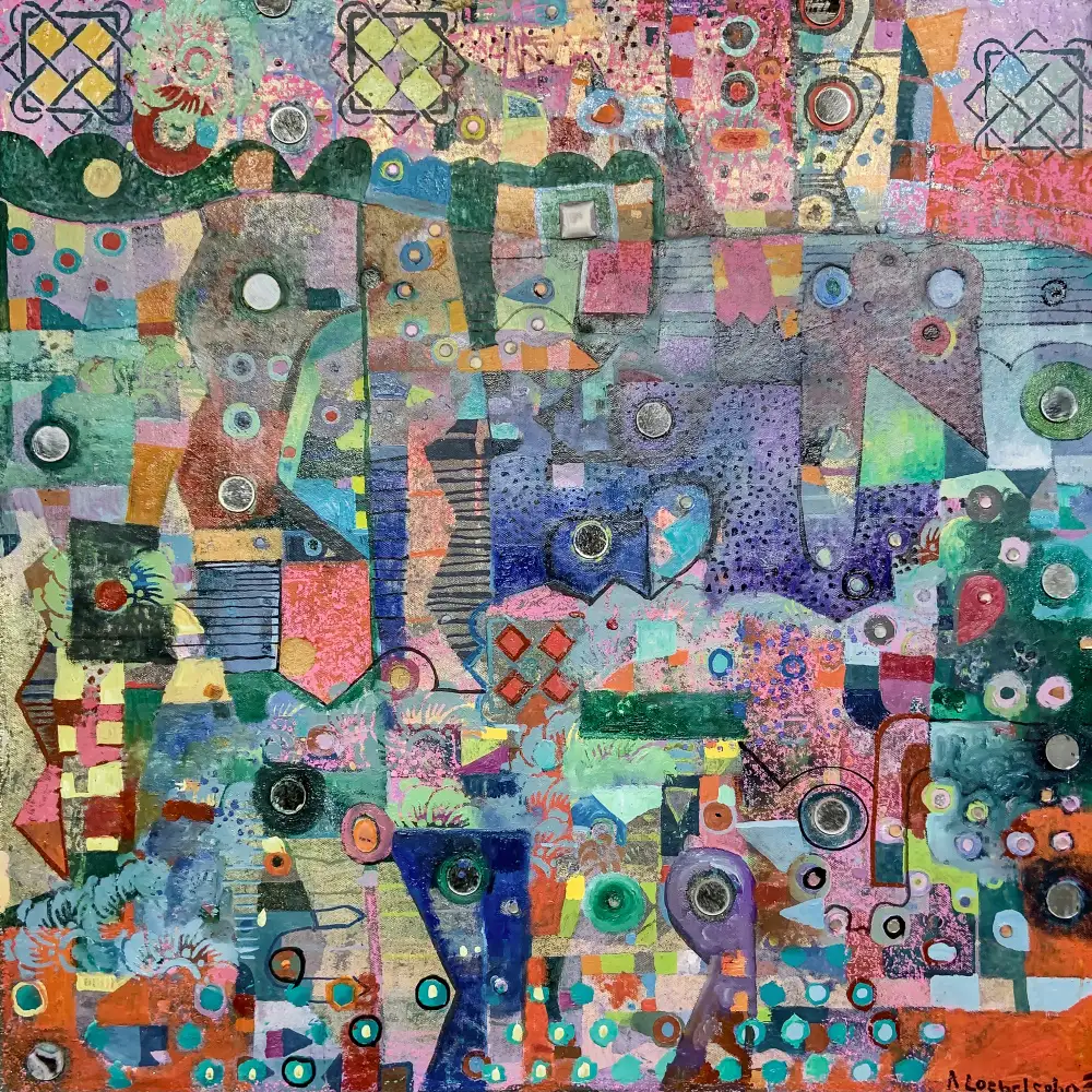 Loebelsohn, Alise: Blue Mirrors 20x20 Oil Paintmixed Media 2021
