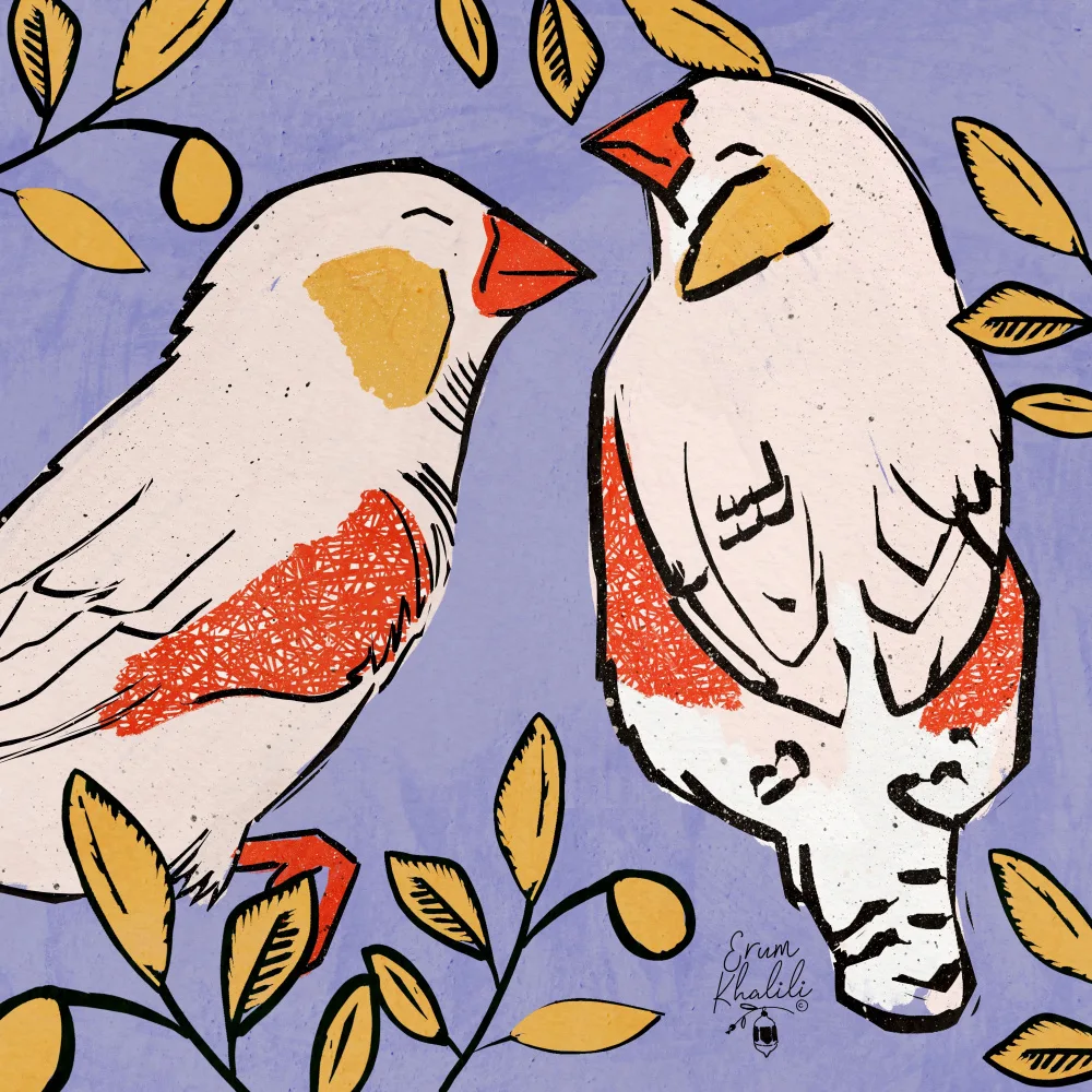 Khalili, Erum: Finch   Love Birds   Purple Background  2.png