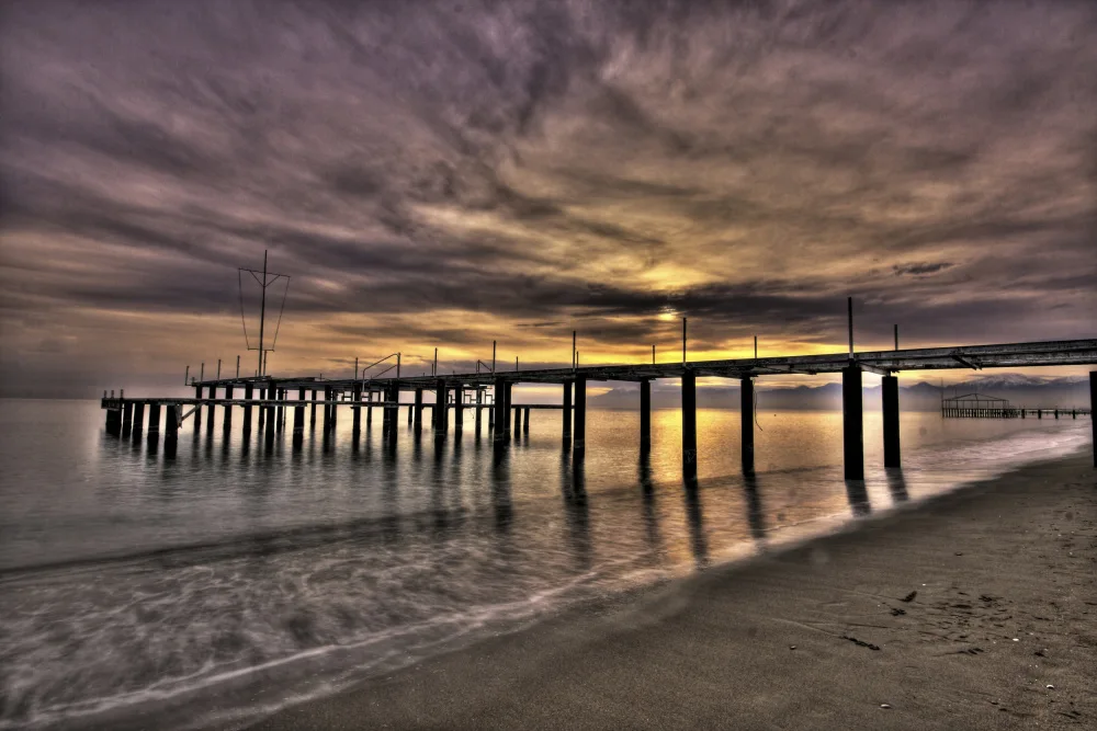 akyurt, engin: old pier and beautiful sunset