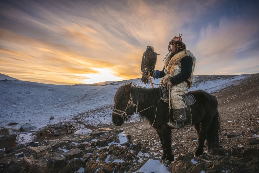 BHATTACHARJEE, HIRAK: Sunset and an eagle hunter